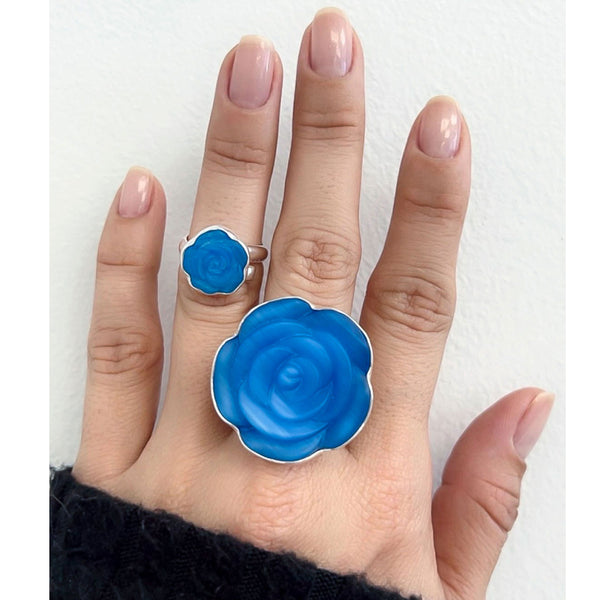Charles Albert Sterling Silver Blue Rose Fiber Optic Petite Adjustable Ring Sterling Silver Rings