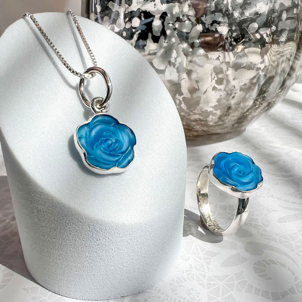 Charles Albert Sterling Silver Blue Rose Fiber Optic Petite Charm Pendant Sterling Silver Pendants