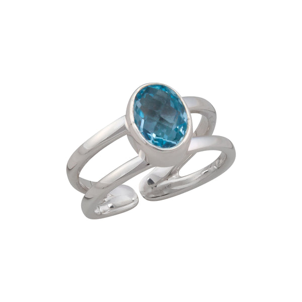 Charles Albert Sterling Silver Blue Topaz Adjustable Cuff Ring Sterling Silver Rings