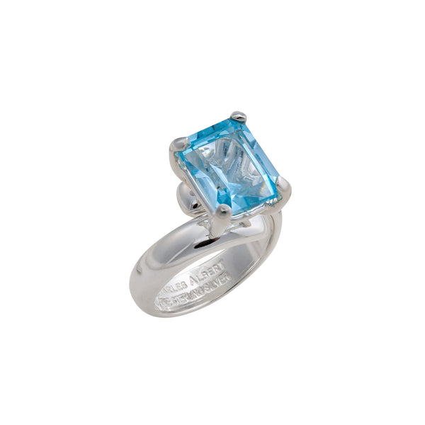 Charles Albert Sterling Silver Blue Topaz Petite Prong Set Adjustable Ring Sterling Silver Rings