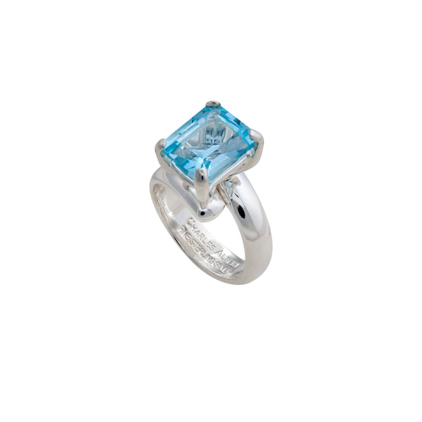 Charles Albert Sterling Silver Blue Topaz Petite Prong Set Adjustable Ring Sterling Silver Rings