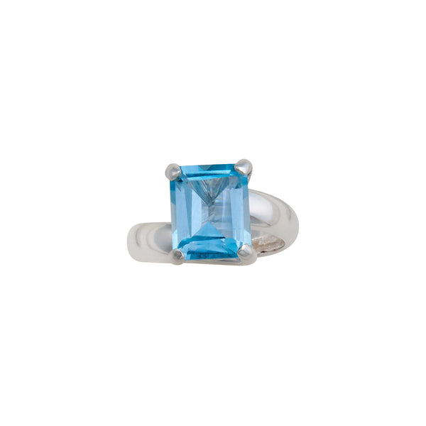 charles albert Sterling Silver Blue Topaz Petite Prong Set Adjustable Ring Sterling Silver Rings