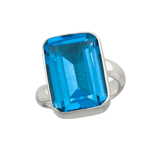 Charles Albert Sterling Silver Blue Topaz Rectangle Bezel Set Adjustable Ring Sterling Silver Rings