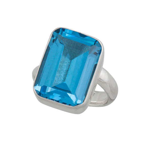 Charles Albert Sterling Silver Blue Topaz Rectangle Bezel Set Adjustable Ring Sterling Silver Rings