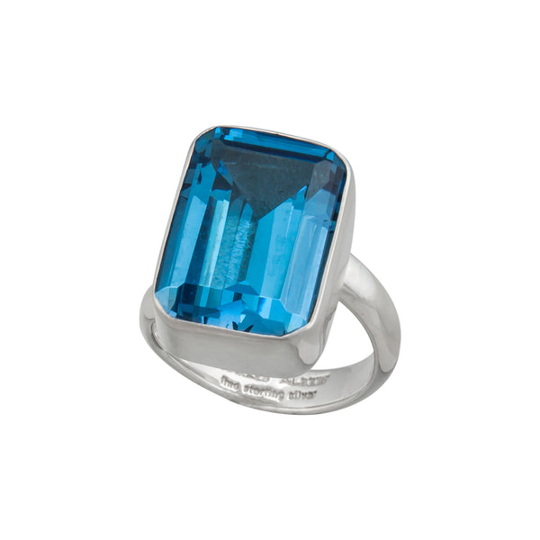 Charles Albert Sterling Silver Blue Topaz Rectangle Bezel Set Adjustable Ring Sterling Silver Rings