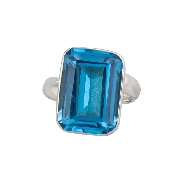 charles albert Sterling Silver Blue Topaz Rectangle Bezel Set Adjustable Ring Sterling Silver Rings