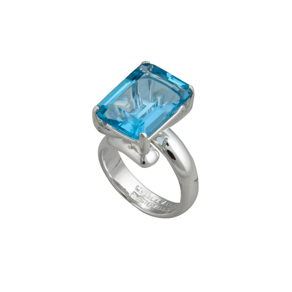 Charles Albert Sterling Silver Blue Topaz Rectangle Prong Set Adjustable Ring Sterling Silver Rings