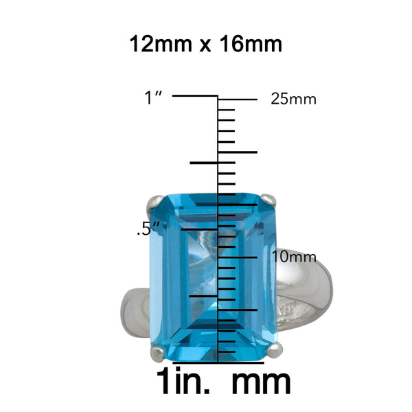 Charles Albert Sterling Silver Blue Topaz Rectangle Prong Set Adjustable Ring Sterling Silver Rings