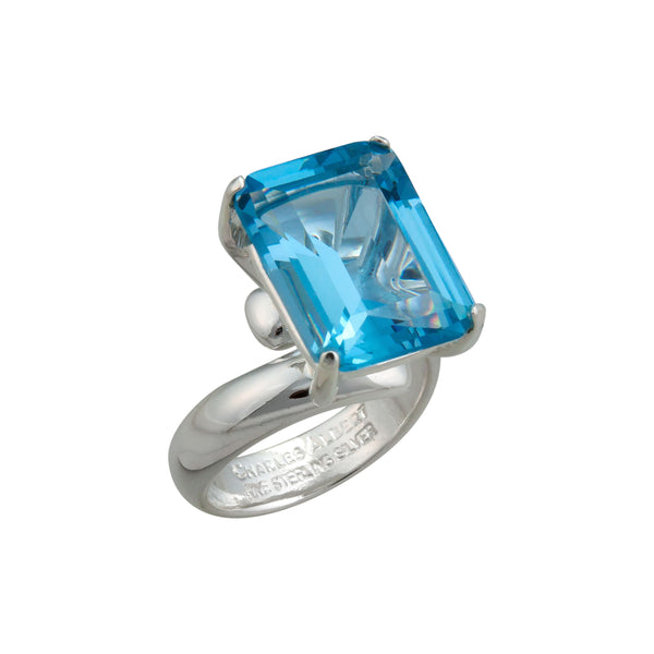 charles albert Sterling Silver Blue Topaz Rectangle Prong Set Adjustable Ring Sterling Silver Rings