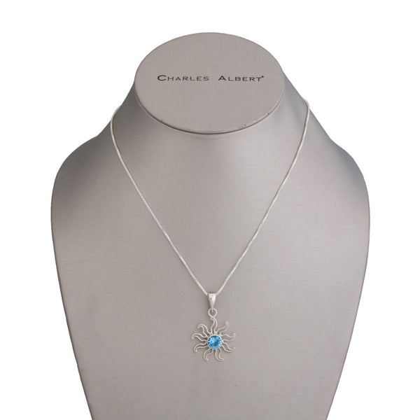 Charles Albert Sterling Silver Blue Topaz Sun Pendant Sterling Silver Pendants