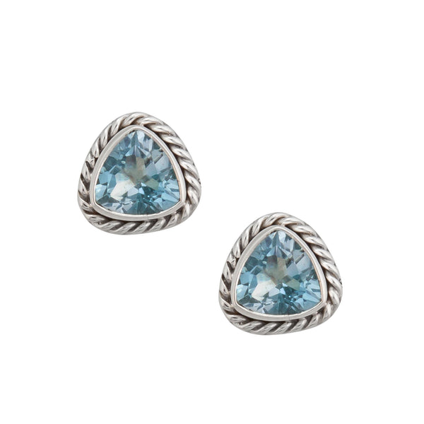 charles albert Sterling Silver Blue Topaz Trillion Rope Post Earrings Sterling Silver Earrings