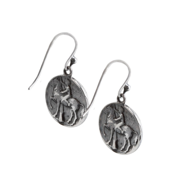 Charles Albert Sterling Silver Boy On Dolphin Greek Replica Coin Drop Earrings Sterling Silver Earrings