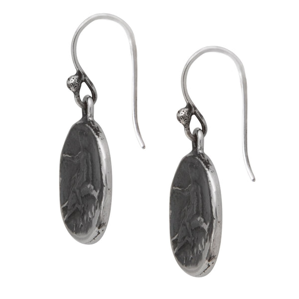 Charles Albert Sterling Silver Boy On Dolphin Greek Replica Coin Drop Earrings Sterling Silver Earrings