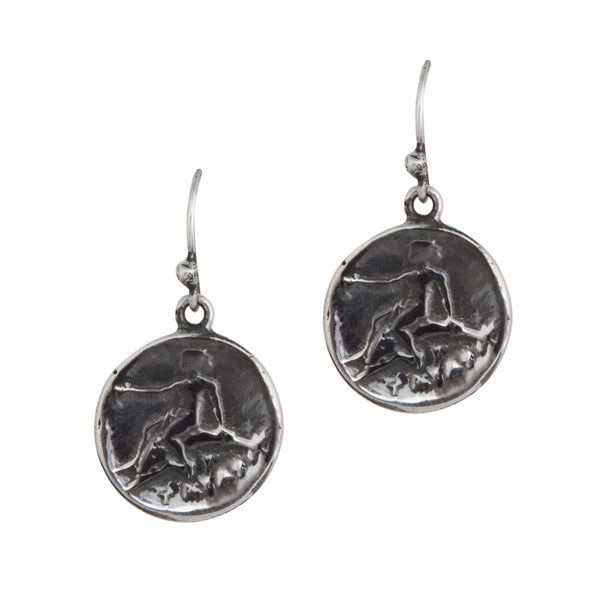 charles albert Sterling Silver Boy on Dolphin Greek Replica Coin Drop Earrings Sterling Silver Earrings