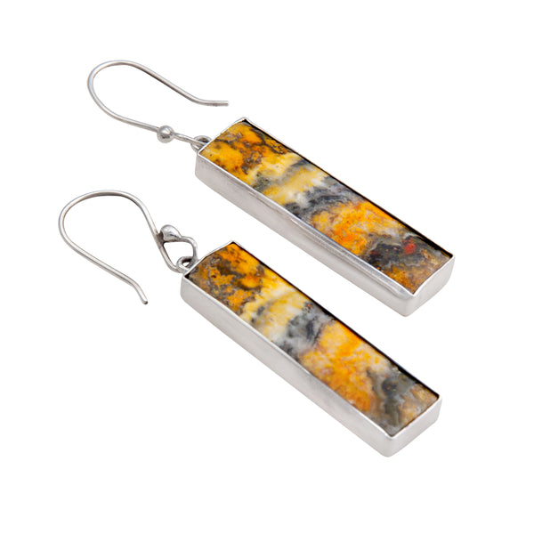 Charles Albert Sterling Silver Bumblebee Jasper Rectangle Drop Earrings Sterling Silver Earrings
