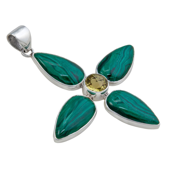 Charles Albert Sterling Silver Citrine And Malachite Flower Pendant Sterling Silver Pendants