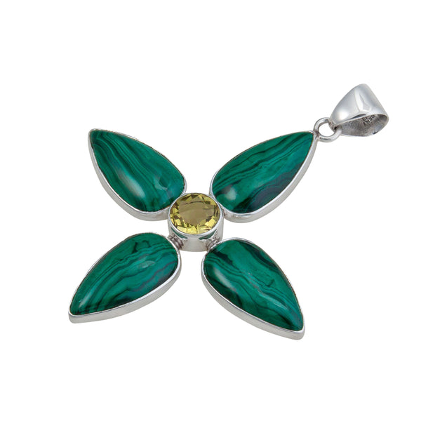 Charles Albert Sterling Silver Citrine And Malachite Flower Pendant Sterling Silver Pendants