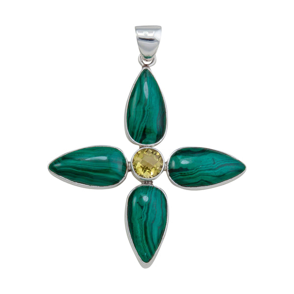 charles albert Sterling Silver Citrine and Malachite Flower Pendant Sterling Silver Pendants