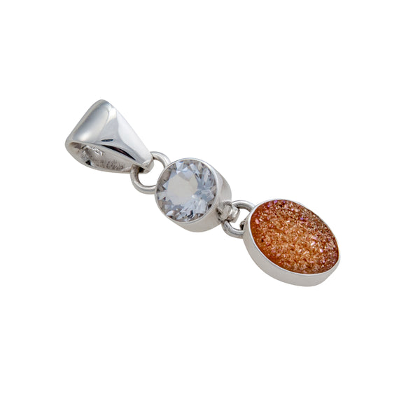 Charles Albert Sterling Silver Clear Quartz And Peach Druzy Double Pendant Sterling Silver Pendants