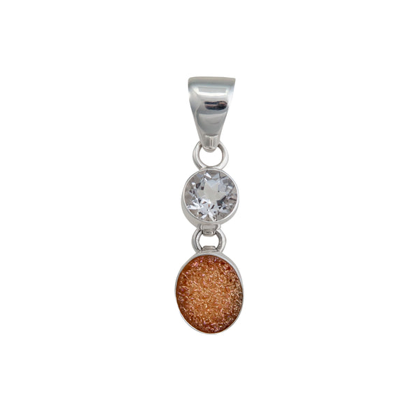 Charles Albert Sterling Silver Clear Quartz And Peach Druzy Double Pendant Sterling Silver Pendants