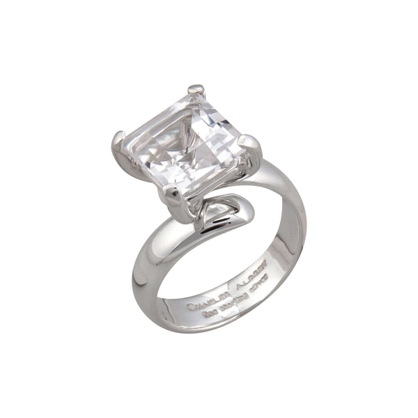 Charles Albert Sterling Silver Clear Quartz Prong Set Adjustable Ring Sterling Silver Rings
