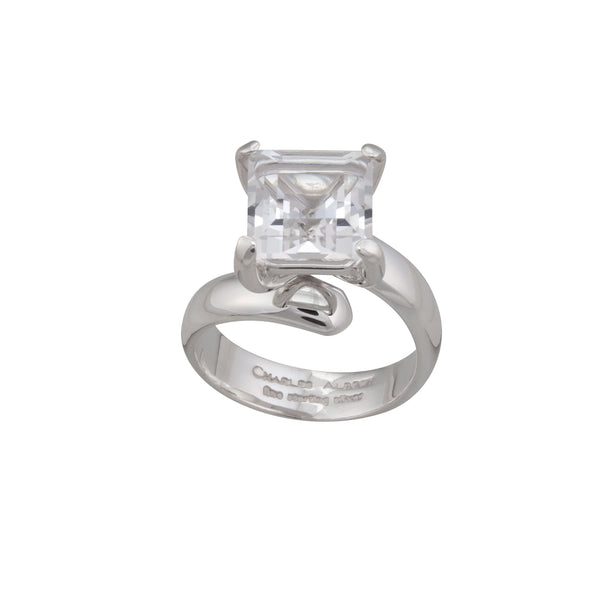 Charles Albert Sterling Silver Clear Quartz Prong Set Adjustable Ring Sterling Silver Rings