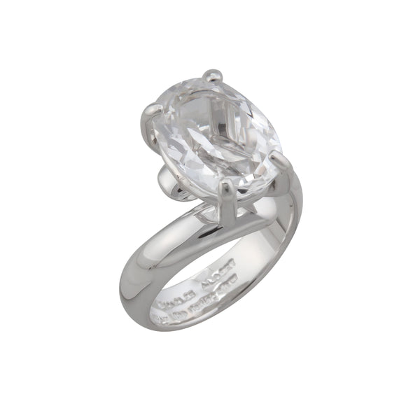 Charles Albert Sterling Silver Clear Quartz Prong Set Adjustable Ring Sterling Silver Rings