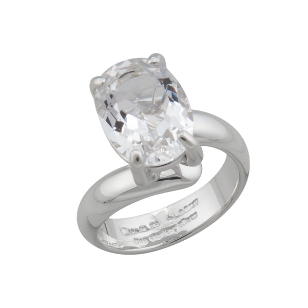 Charles Albert Sterling Silver Clear Quartz Prong Set Adjustable Ring Sterling Silver Rings