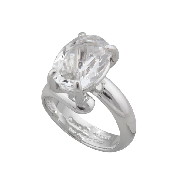 charles albert Sterling Silver Clear Quartz Prong Set Adjustable Ring Sterling Silver Rings