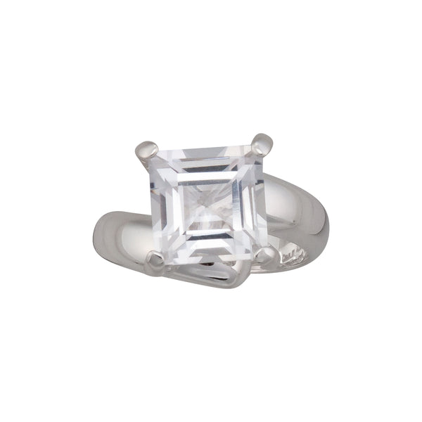 charles albert Sterling Silver Clear Quartz Prong Set Adjustable Ring Sterling Silver Rings