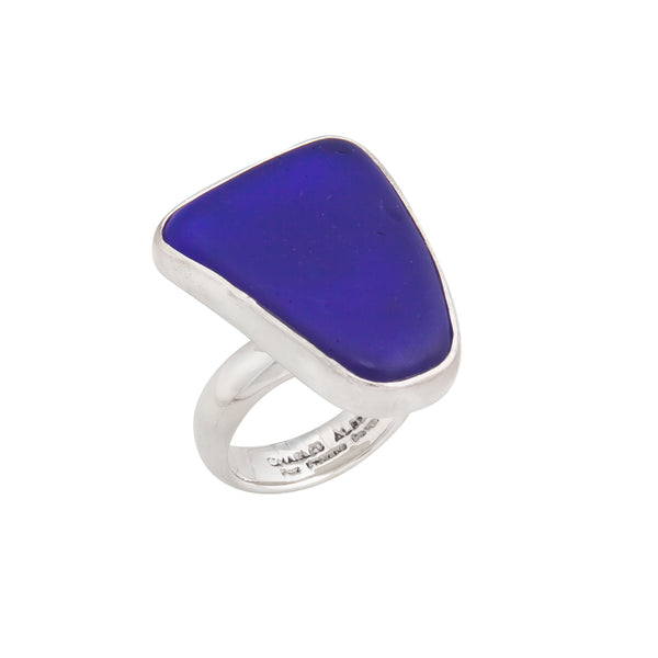 Charles Albert Sterling Silver Cobalt Blue Recycled Glass Adjustable Ring Sterling Silver Rings