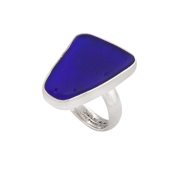charles albert Sterling Silver Cobalt Blue Recycled Glass Adjustable Ring Sterling Silver Rings