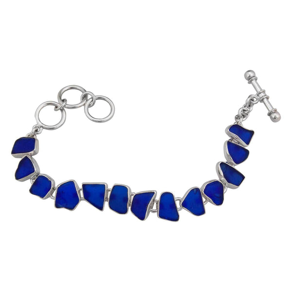 Charles Albert Sterling Silver Cobalt Blue Recycled Glass Bracelet Sterling Silver Bracelets + Cuffs