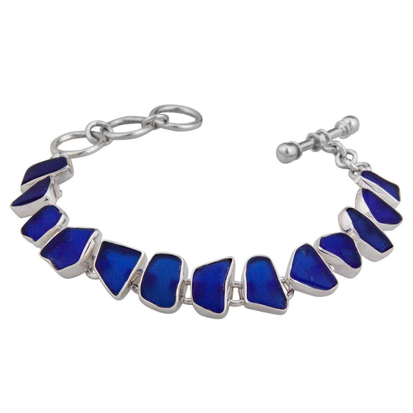 Charles Albert Sterling Silver Cobalt Blue Recycled Glass Bracelet Sterling Silver Bracelets + Cuffs