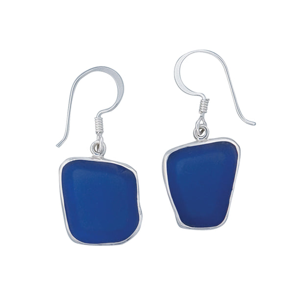 charles albert Sterling Silver Cobalt Blue Recycled Glass Drop Earrings Sterling Silver Earrings