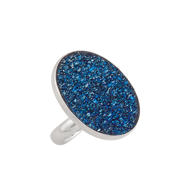 Charles Albert Sterling Silver Cobalt Druzy Oval Adjustable Ring Sterling Silver Rings