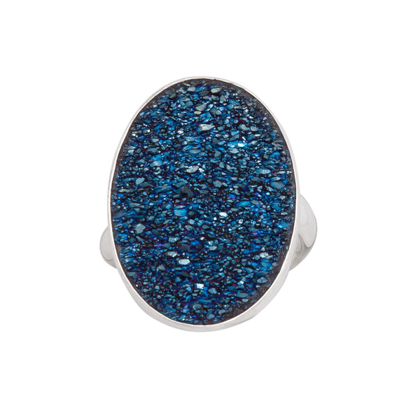 Charles Albert Sterling Silver Cobalt Druzy Oval Adjustable Ring Sterling Silver Rings