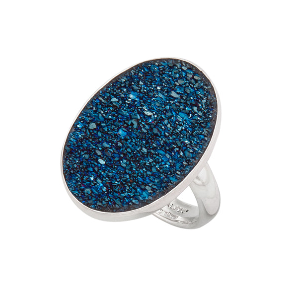 charles albert Sterling Silver Cobalt Druzy Oval Adjustable Ring Sterling Silver Rings