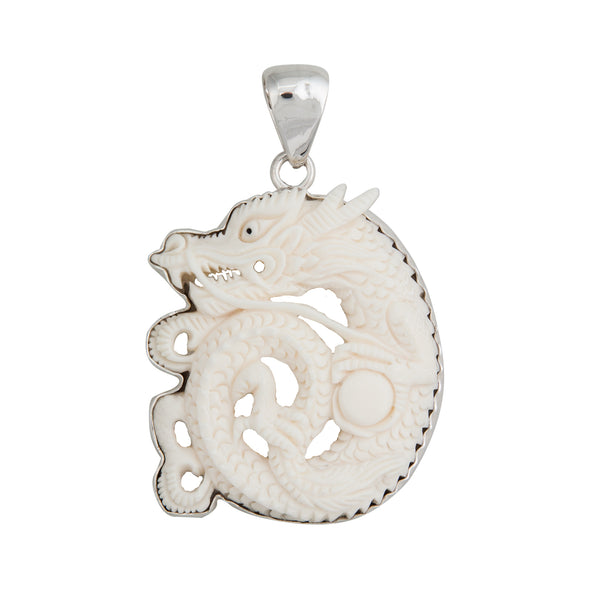 charles albert Sterling Silver Curled Dragon Bone Pendant Sterling Silver Pendants
