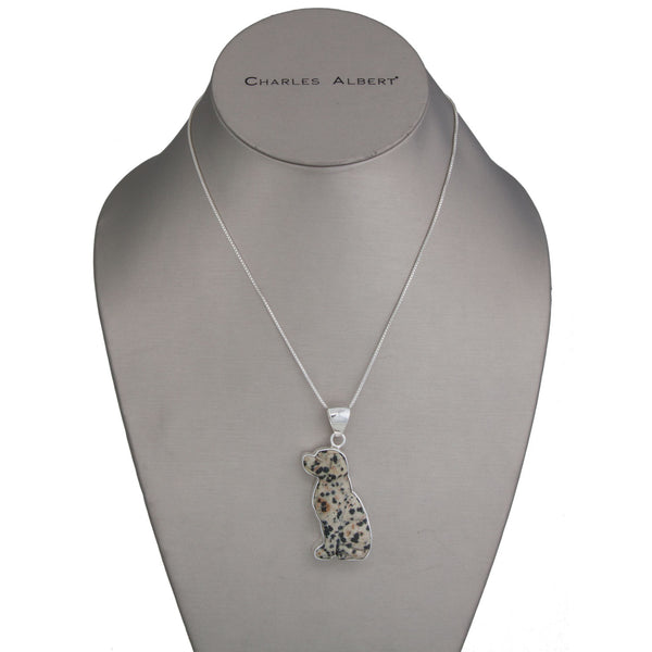 Charles Albert Sterling Silver Dalmatian Jasper Dog Pendant Sterling Silver Pendants