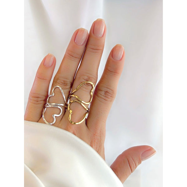 Charles Albert Sterling Silver Double Heart Hammered Adjustable Ring Sterling Silver Rings