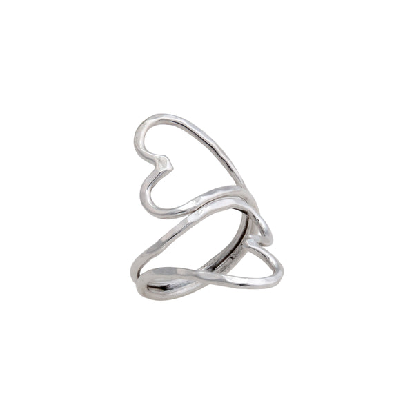 Charles Albert Sterling Silver Double Heart Hammered Adjustable Ring Sterling Silver Rings