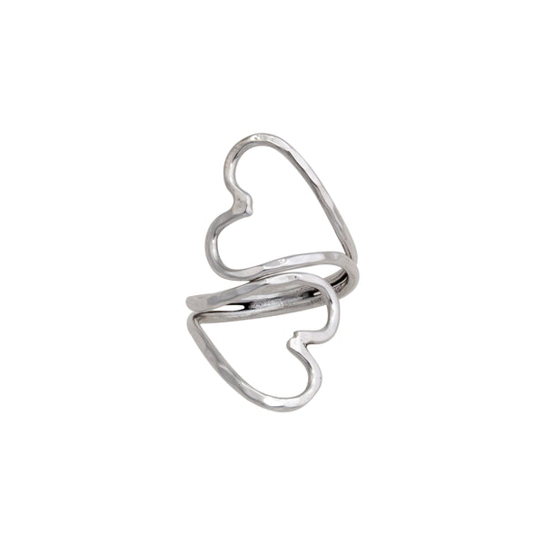 Charles Albert Sterling Silver Double Heart Hammered Adjustable Ring Sterling Silver Rings