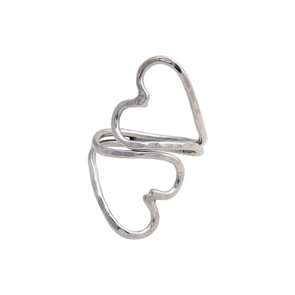 charles albert Sterling Silver Double Heart Hammered Adjustable Ring Sterling Silver Rings
