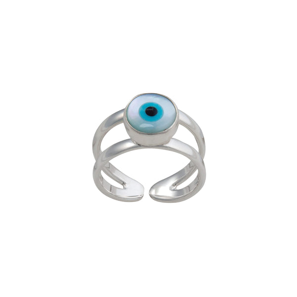 Charles Albert Sterling Silver Evil Eye Round Adjustable Cuff Ring Sterling Silver Rings