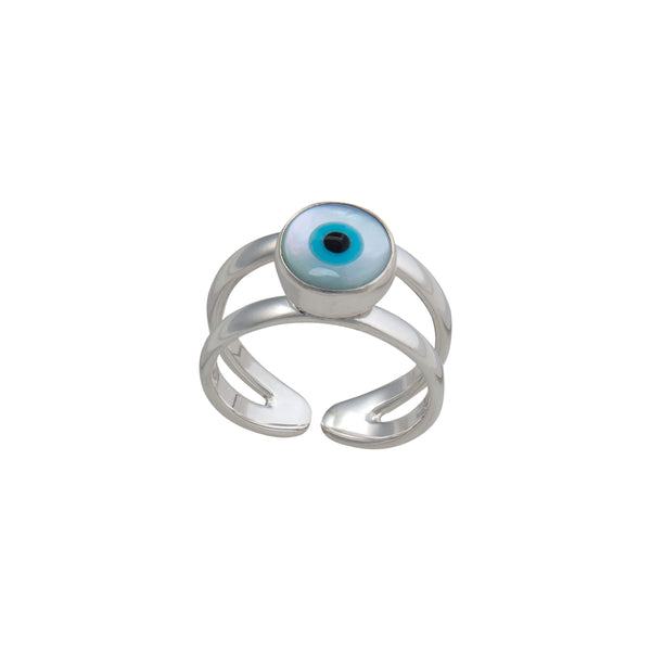 Charles Albert Sterling Silver Evil Eye Round Adjustable Cuff Ring Sterling Silver Rings
