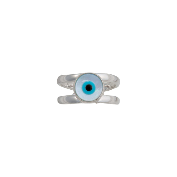 Charles Albert Sterling Silver Evil Eye Round Adjustable Cuff Ring Sterling Silver Rings