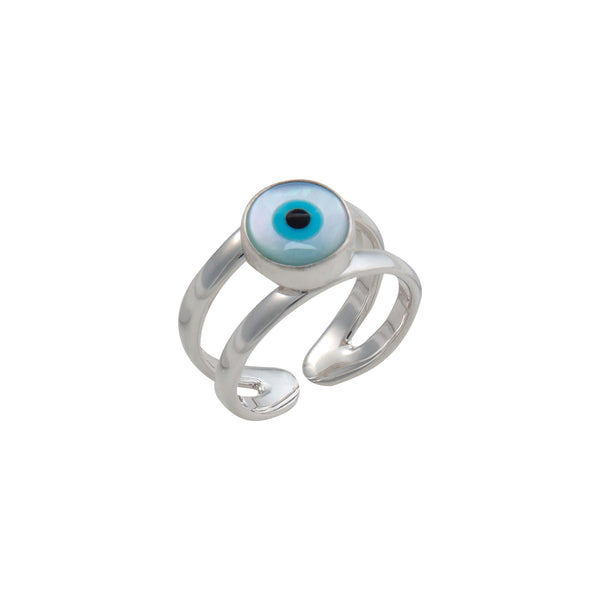 charles albert Sterling Silver Evil Eye Round Adjustable Cuff Ring Sterling Silver Rings