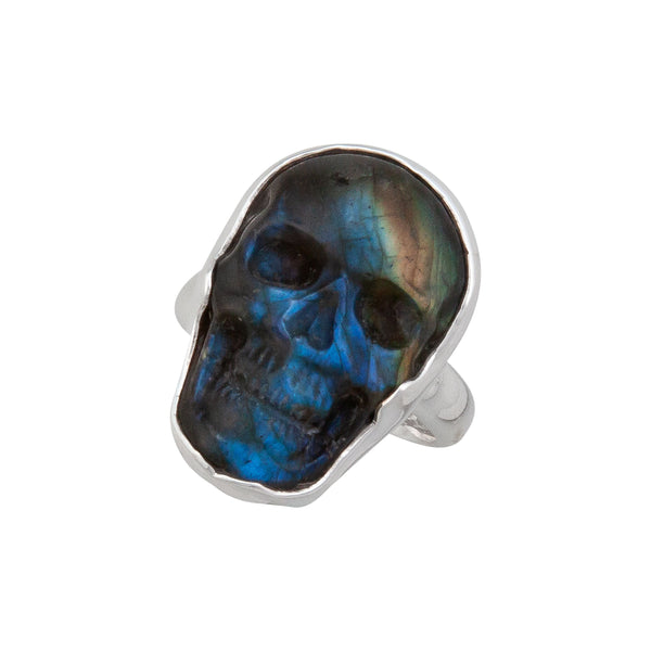 Charles Albert Sterling Silver Extra Small Labradorite Skull Adjustable Ring Sterling Silver Rings