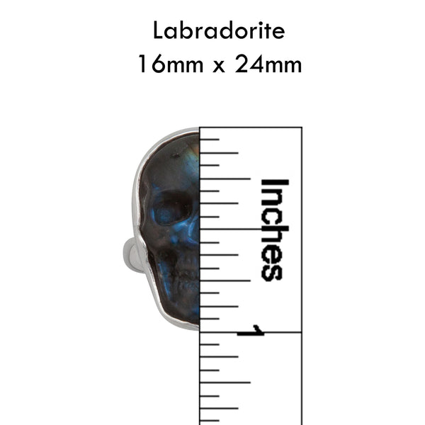 Charles Albert Sterling Silver Extra Small Labradorite Skull Adjustable Ring Sterling Silver Rings